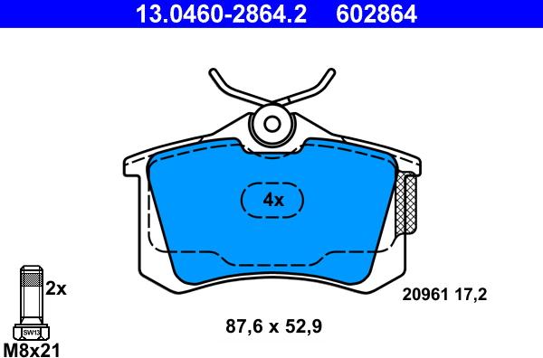 ATE 13.0460-2864.2 - Kit de plaquettes de frein, frein à disque cwaw.fr