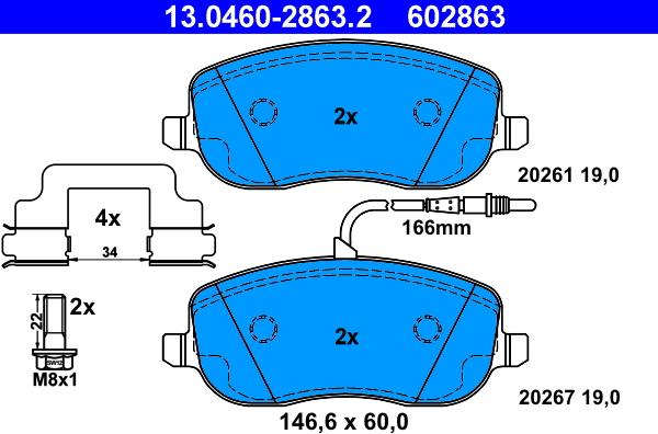 ATE 13.0460-2863.2 - Kit de plaquettes de frein, frein à disque cwaw.fr