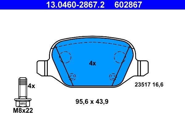 ATE 13.0460-2867.2 - Kit de plaquettes de frein, frein à disque cwaw.fr