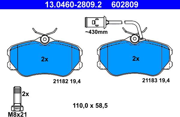 ATE 13.0460-2809.2 - Kit de plaquettes de frein, frein à disque cwaw.fr