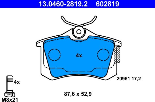 ATE 13.0460-2819.2 - Kit de plaquettes de frein, frein à disque cwaw.fr