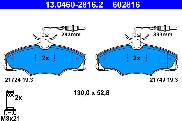 ATE 13.0460-2816.2 - Kit de plaquettes de frein, frein à disque cwaw.fr