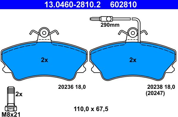 ATE 13.0460-2810.2 - Kit de plaquettes de frein, frein à disque cwaw.fr