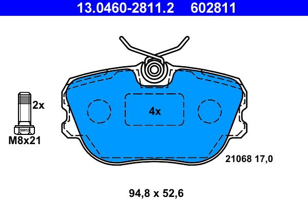 ATE 13.0460-2811.2 - Kit de plaquettes de frein, frein à disque cwaw.fr