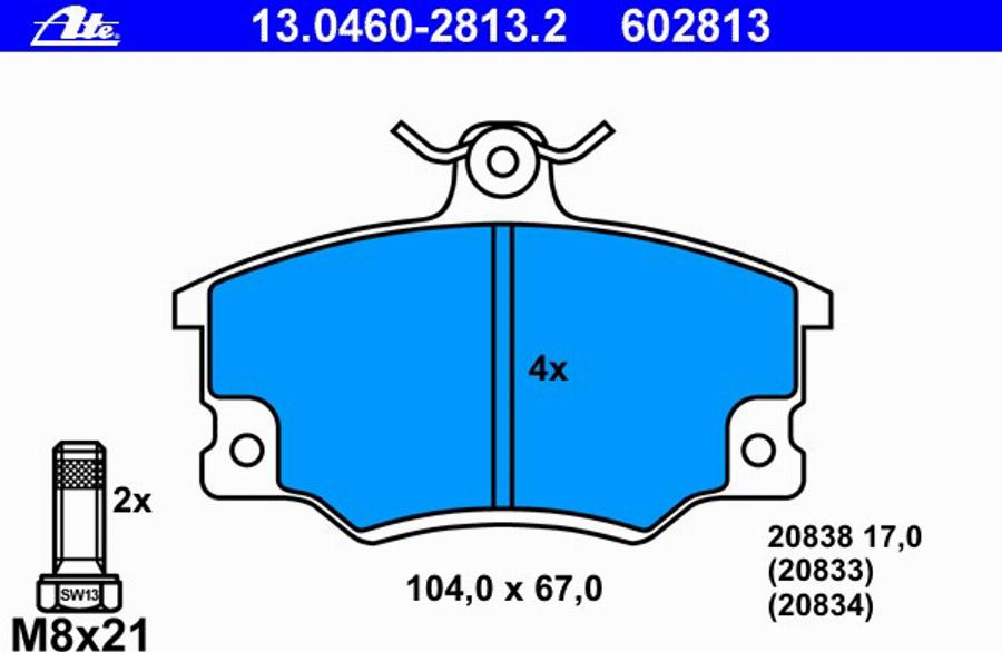 ATE 13.0460-2813.2 - Kit de plaquettes de frein, frein à disque cwaw.fr