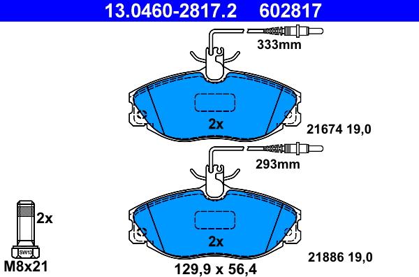 ATE 13.0460-2817.2 - Kit de plaquettes de frein, frein à disque cwaw.fr