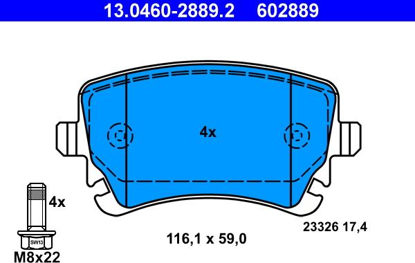 ATE 13.0460-2889.2 - Kit de plaquettes de frein, frein à disque cwaw.fr