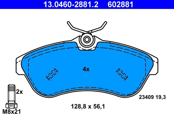 ATE 13.0460-2881.2 - Kit de plaquettes de frein, frein à disque cwaw.fr