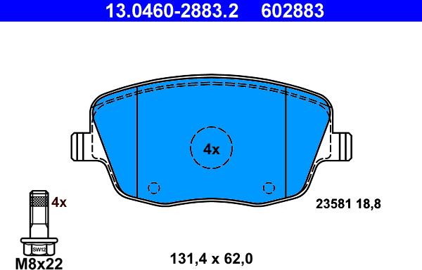 ATE 13.0460-2883.2 - Kit de plaquettes de frein, frein à disque cwaw.fr