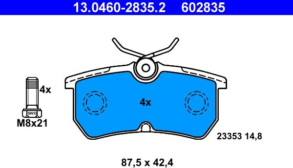 ATE 13.0460-2835.2 - Kit de plaquettes de frein, frein à disque cwaw.fr