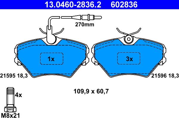 ATE 13.0460-2836.2 - Kit de plaquettes de frein, frein à disque cwaw.fr