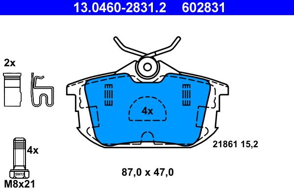 ATE 13.0460-2831.2 - Kit de plaquettes de frein, frein à disque cwaw.fr