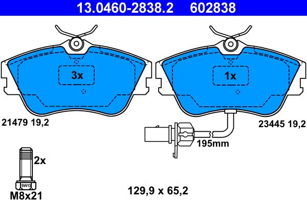 ATE 13.0460-2838.2 - Kit de plaquettes de frein, frein à disque cwaw.fr