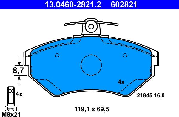 ATE 13.0460-2821.2 - Kit de plaquettes de frein, frein à disque cwaw.fr