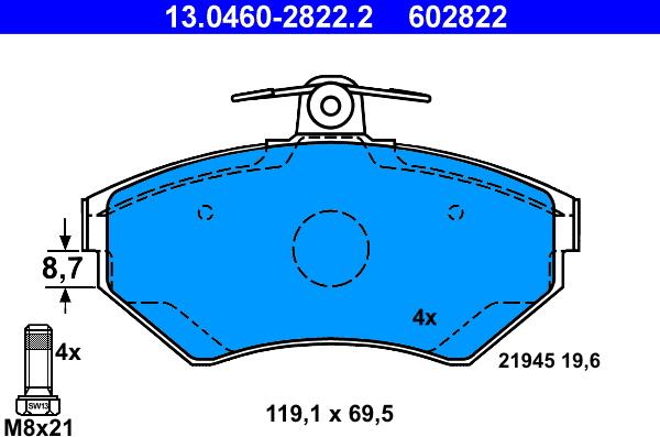 ATE 13.0460-2822.2 - Kit de plaquettes de frein, frein à disque cwaw.fr