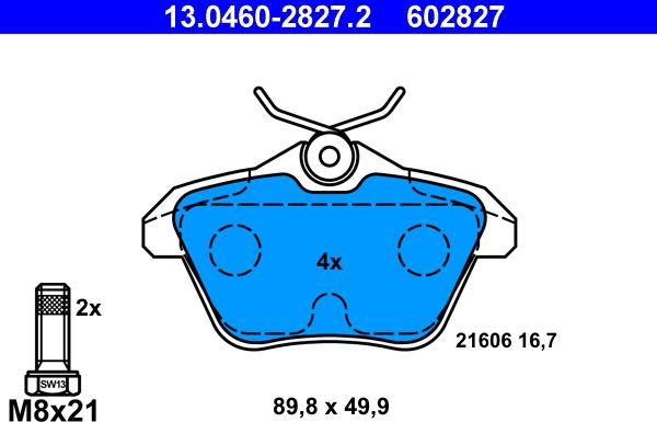 ATE 13.0460-2827.2 - Kit de plaquettes de frein, frein à disque cwaw.fr