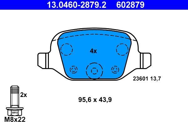 ATE 13.0460-2879.2 - Kit de plaquettes de frein, frein à disque cwaw.fr