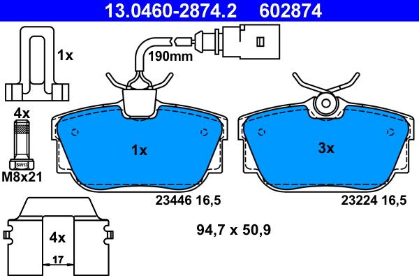 ATE 13.0460-2874.2 - Kit de plaquettes de frein, frein à disque cwaw.fr