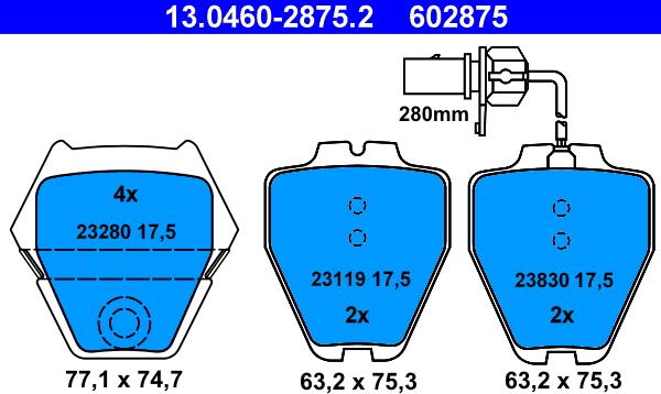 ATE 13.0460-2875.2 - Kit de plaquettes de frein, frein à disque cwaw.fr