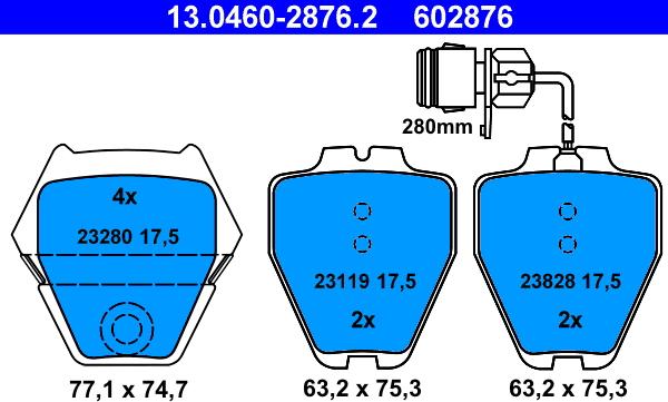 ATE 13.0460-2876.2 - Kit de plaquettes de frein, frein à disque cwaw.fr