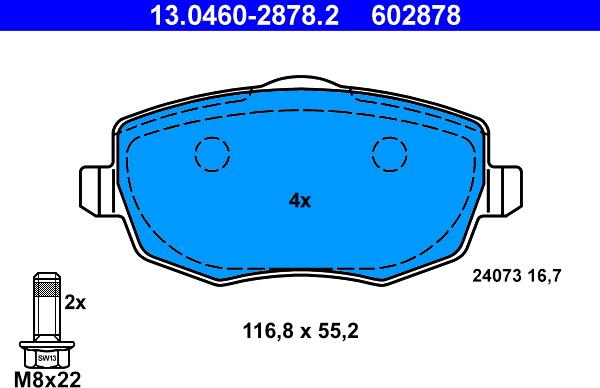 ATE 13.0460-2878.2 - Kit de plaquettes de frein, frein à disque cwaw.fr