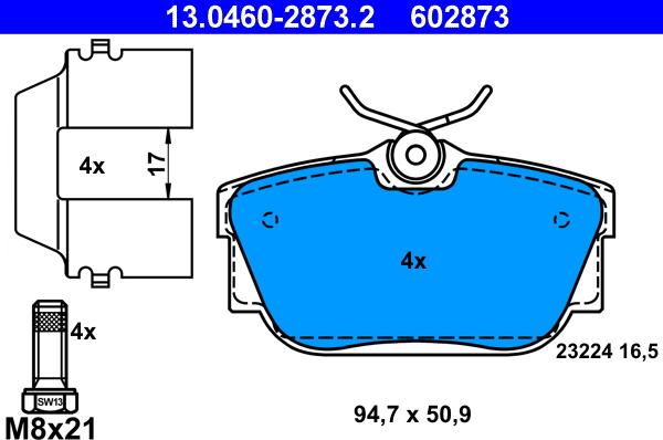 ATE 13.0460-2873.2 - Kit de plaquettes de frein, frein à disque cwaw.fr