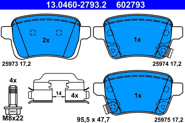 ATE 13.0460-2793.2 - Kit de plaquettes de frein, frein à disque cwaw.fr