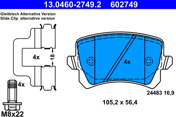 ATE 13.0460-2749.2 - Kit de plaquettes de frein, frein à disque cwaw.fr