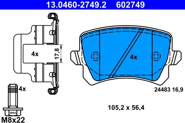 ATE 13.0460-2749.2 - Kit de plaquettes de frein, frein à disque cwaw.fr