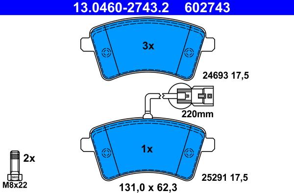 ATE 13.0460-2743.2 - Kit de plaquettes de frein, frein à disque cwaw.fr