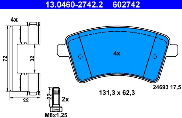 ATE 13.0460-2742.2 - Kit de plaquettes de frein, frein à disque cwaw.fr