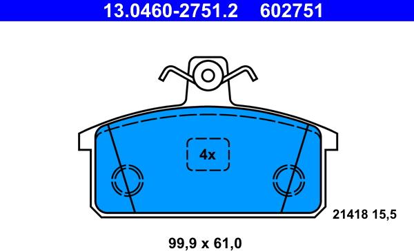 ATE 13.0460-2751.2 - Kit de plaquettes de frein, frein à disque cwaw.fr