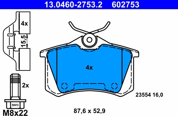 ATE 13.0460-2753.2 - Kit de plaquettes de frein, frein à disque cwaw.fr