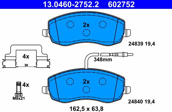 ATE 13.0460-2752.2 - Kit de plaquettes de frein, frein à disque cwaw.fr