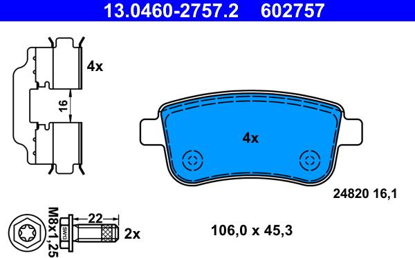 ATE 13.0460-2757.2 - Kit de plaquettes de frein, frein à disque cwaw.fr