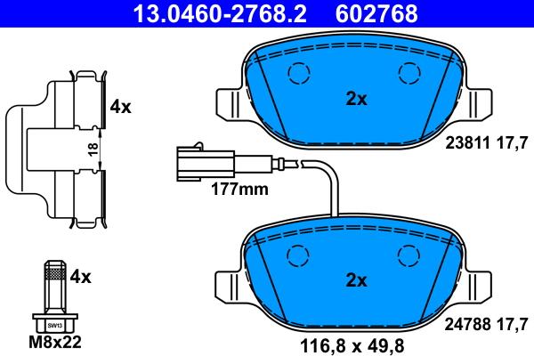 ATE 13.0460-2768.2 - Kit de plaquettes de frein, frein à disque cwaw.fr