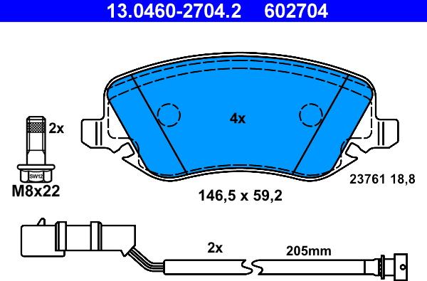 ATE 13.0460-2704.2 - Kit de plaquettes de frein, frein à disque cwaw.fr