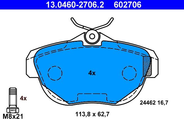 ATE 13.0460-2706.2 - Kit de plaquettes de frein, frein à disque cwaw.fr