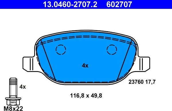 ATE 13.0460-2707.2 - Kit de plaquettes de frein, frein à disque cwaw.fr