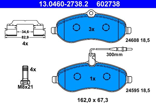 ATE 13.0460-2738.2 - Kit de plaquettes de frein, frein à disque cwaw.fr