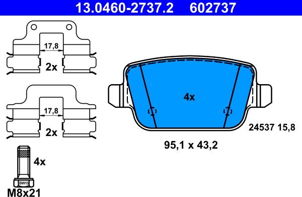 ATE 13.0460-2737.2 - Kit de plaquettes de frein, frein à disque cwaw.fr