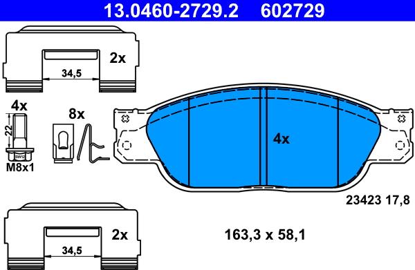 ATE 13.0460-2729.2 - Kit de plaquettes de frein, frein à disque cwaw.fr