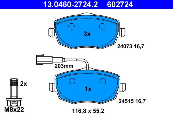 ATE 13.0460-2724.2 - Kit de plaquettes de frein, frein à disque cwaw.fr