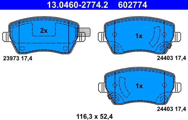 ATE 13.0460-2774.2 - Kit de plaquettes de frein, frein à disque cwaw.fr