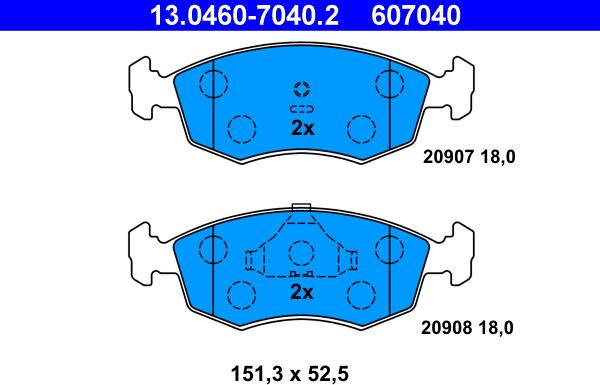 ATE 13.0460-7040.2 - Kit de plaquettes de frein, frein à disque cwaw.fr