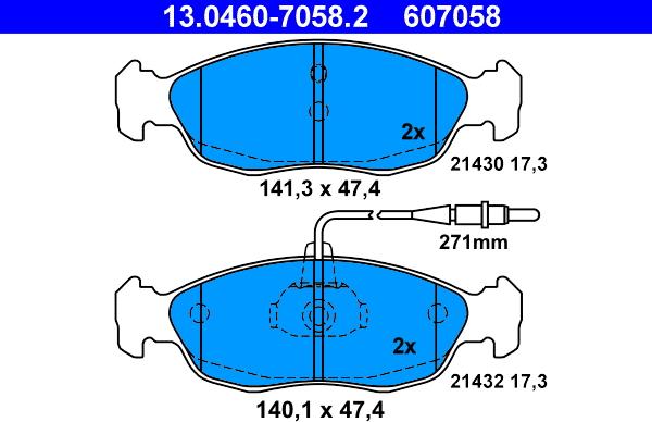 ATE 13.0460-7058.2 - Kit de plaquettes de frein, frein à disque cwaw.fr