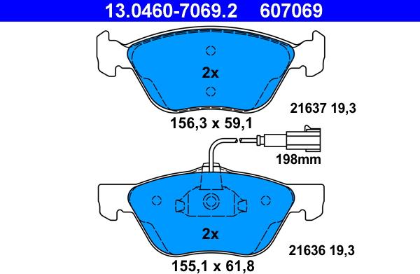 ATE 13.0460-7069.2 - Kit de plaquettes de frein, frein à disque cwaw.fr