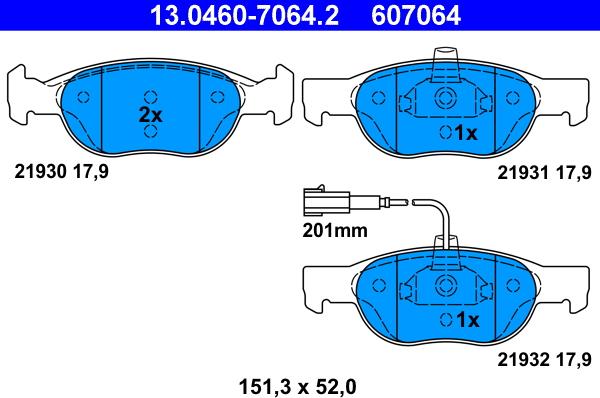 ATE 13.0460-7064.2 - Kit de plaquettes de frein, frein à disque cwaw.fr