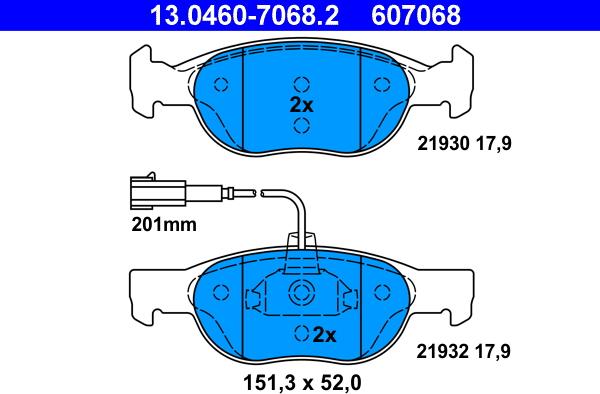 ATE 13.0460-7068.2 - Kit de plaquettes de frein, frein à disque cwaw.fr