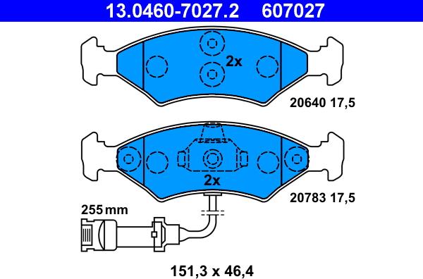 ATE 13.0460-7027.2 - Kit de plaquettes de frein, frein à disque cwaw.fr